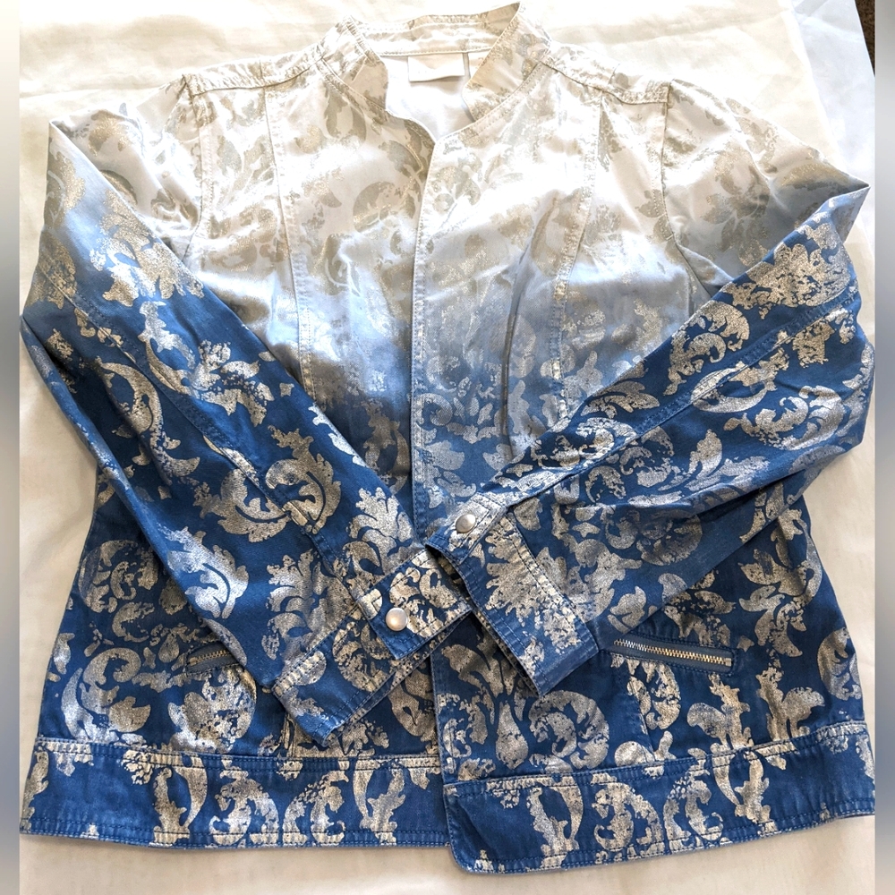 Chico's Silver Foil Ombre Women's Jean Jacket - Picture 5 of 9